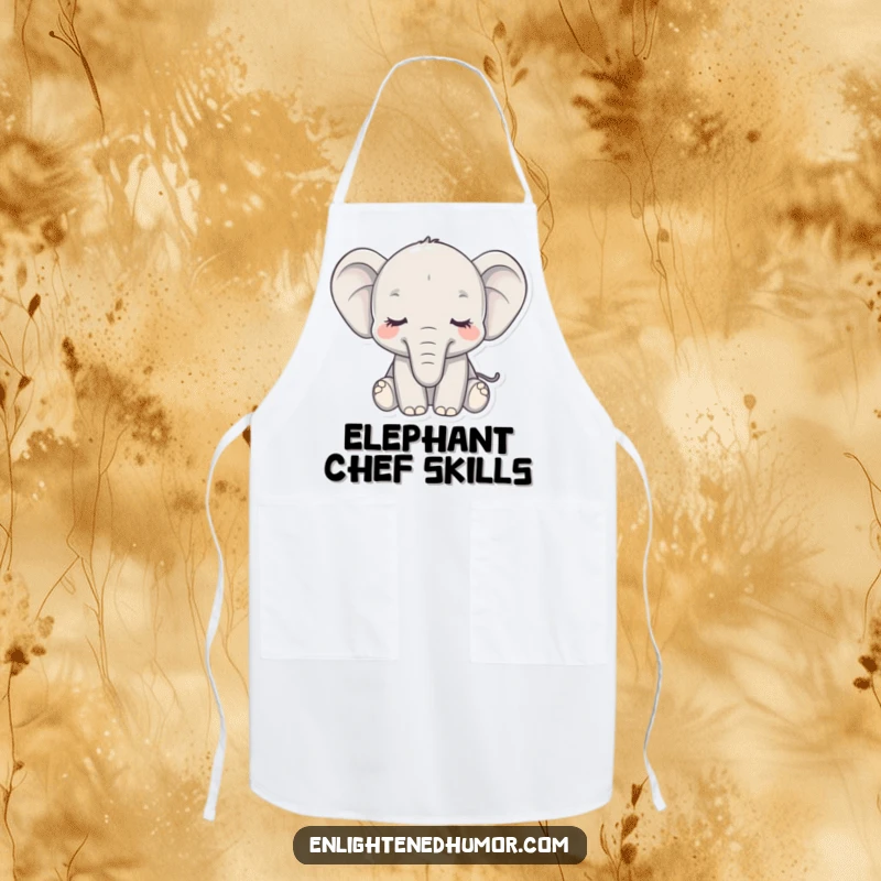 Funny apron with a serene elephant, eyes closed, trunk curled, bringing a sense of calm and humor to the kitchen.