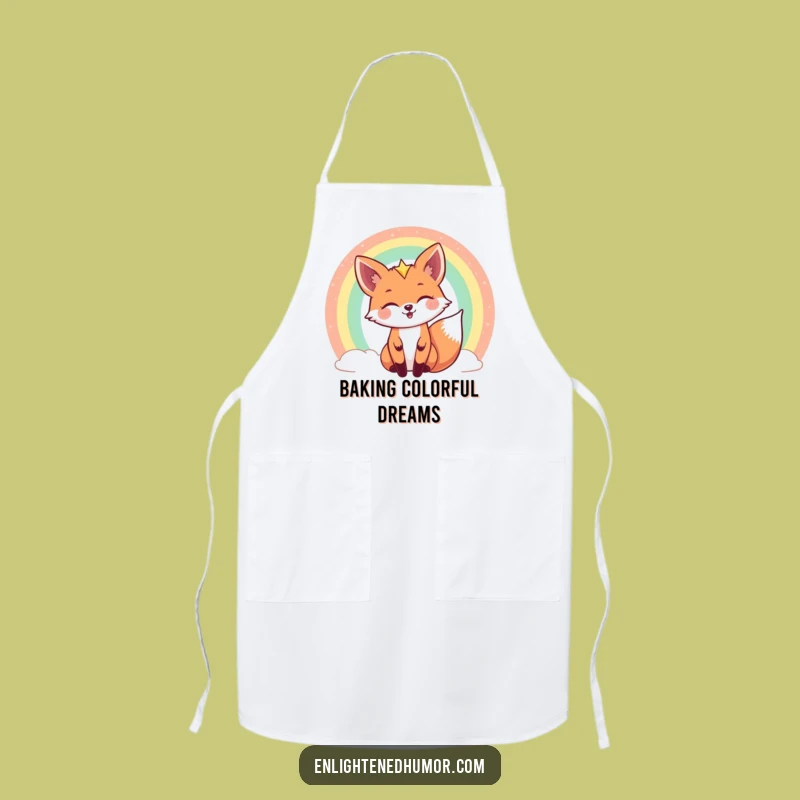 Funny Celestial Fox Apron: Rainbow Peek Kitchen Fun - Cosmic Chef Gift