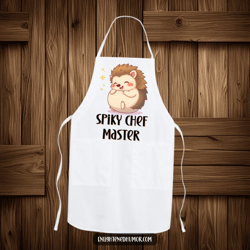 Funny Hedgehog Apron, a giggling character transforms into a sparkly ball, ready to protect your clothes with whimsical kitchen style.