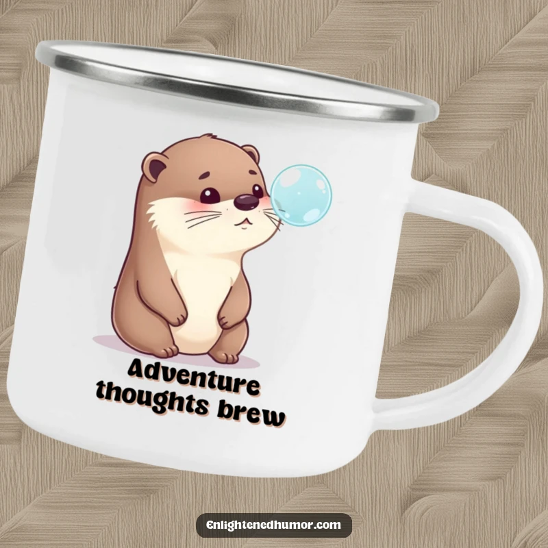 Funny Otter Camping Mug: A durable mug with a playful otter humorously pondering a bubble, perfect for outdoor adventures and a funny gift.