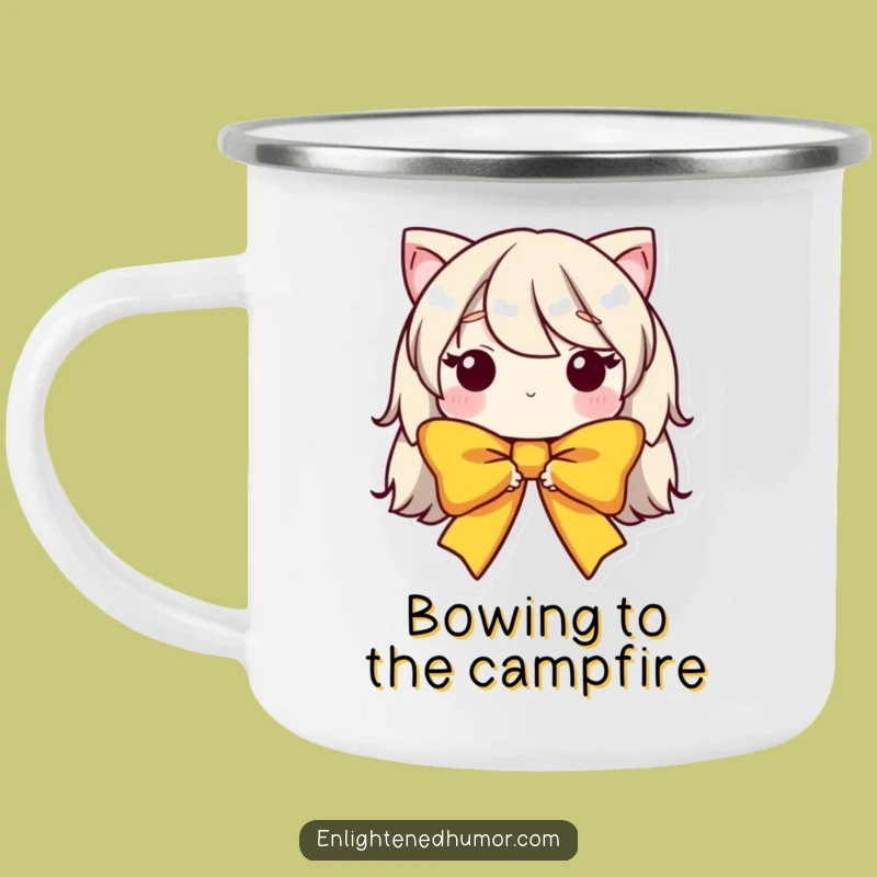Funny Camping Mug: Humble Bow Character, Graceful Outdoors, Great Funny Gift