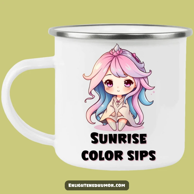 Funny Aura Character Camping Mug: Soft Colors, Serene Outdoor Sip