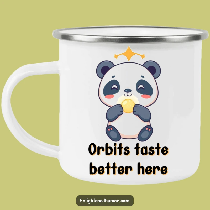Funny Celestial Panda Camping Mug: Gleeful Orb Balance Adventure - Cosmic Camp Gift