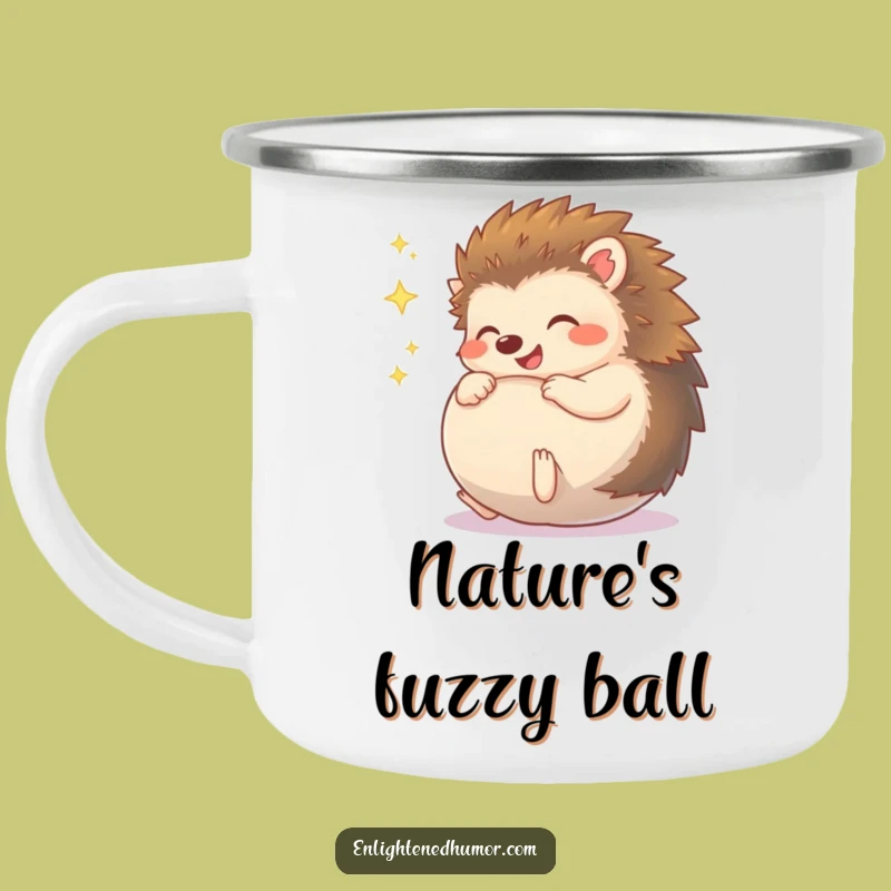 Funny Giggling Hedgehog Camping Mug - Sparkly Ball Character, Durable & Humorous Outdoor Gift