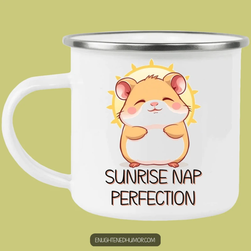 Funny Hamster Camping Mug: Contented Sunbeam Adventures
