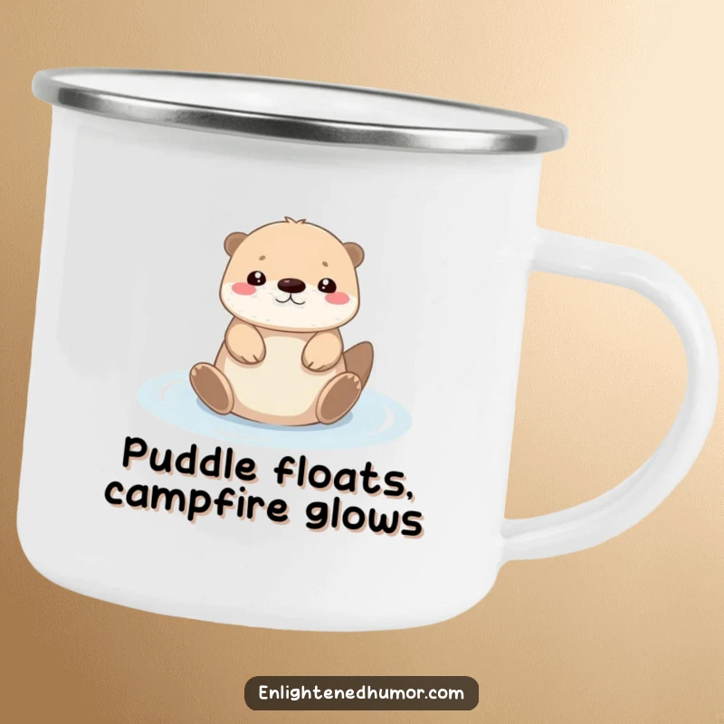 Funny tiny kawaii otter camping mug with a serene character floating on its back in light, perfect for outdoor use and gifting.