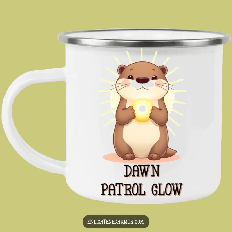 Funny Otter Camping Mug: Radiant Brew, Golden Light, Outdoor Adventure Gift