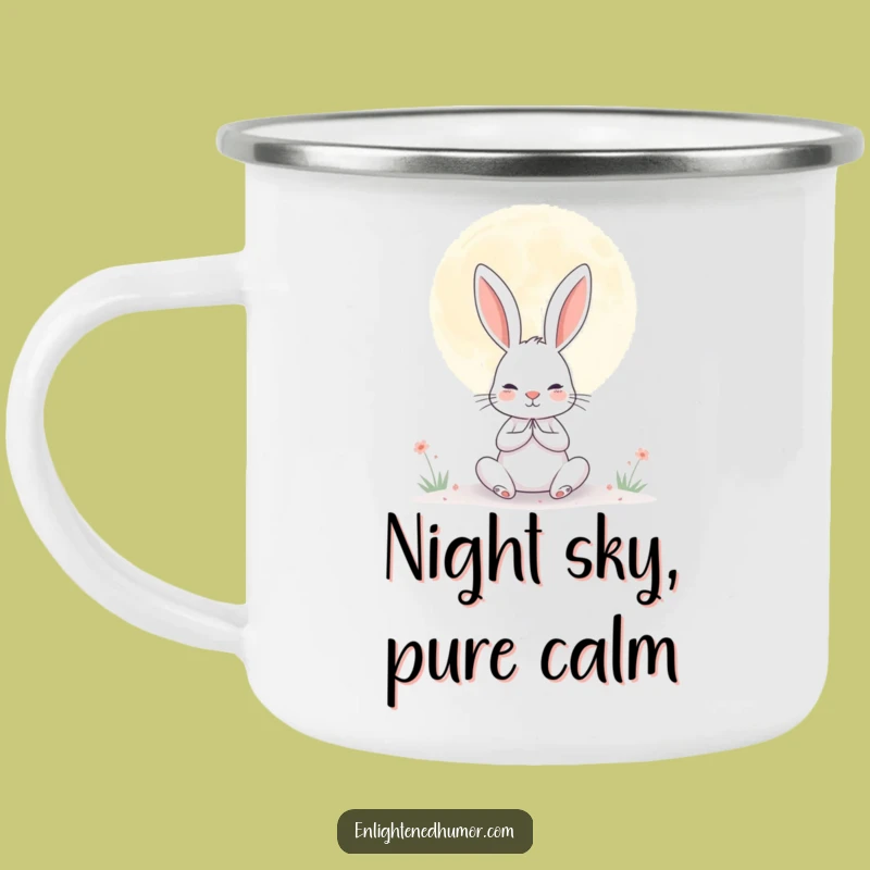 Funny Rabbit Moon Enamel Camping Mug: Serene Adventures and Humor