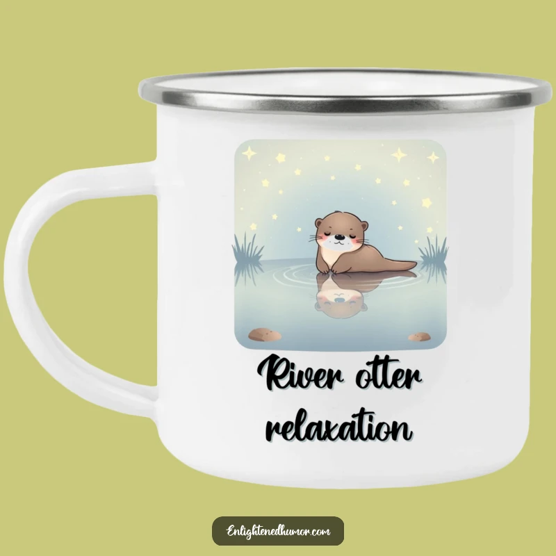 Funny Celestial Otter Camping Mug: Starlit Pond Relaxation, Outdoor Peace Gift!