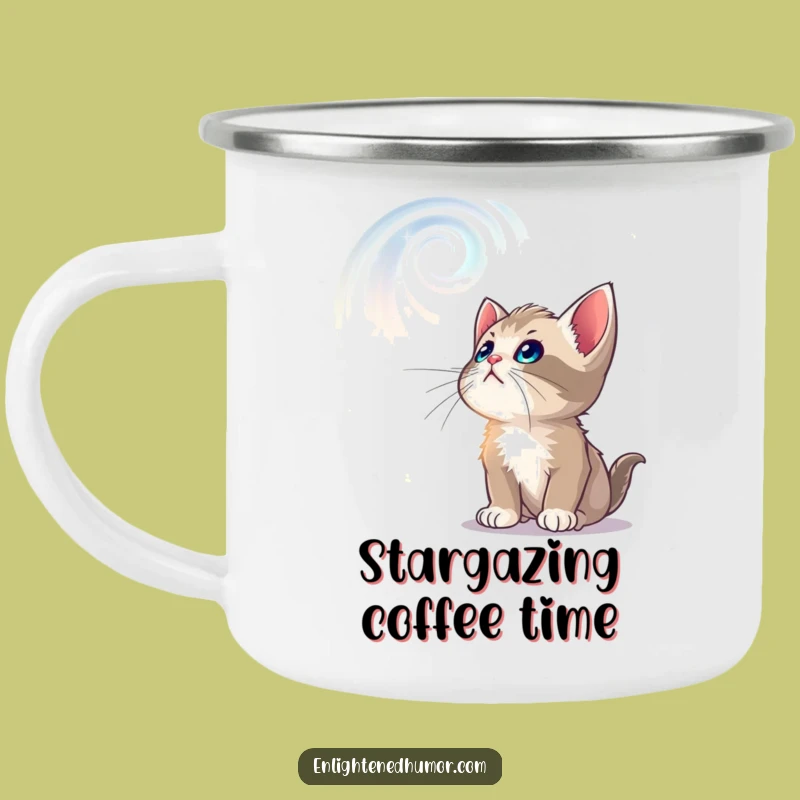 Funny Curious Kitten Camping Mug: Celestial Gear for Starry Nights