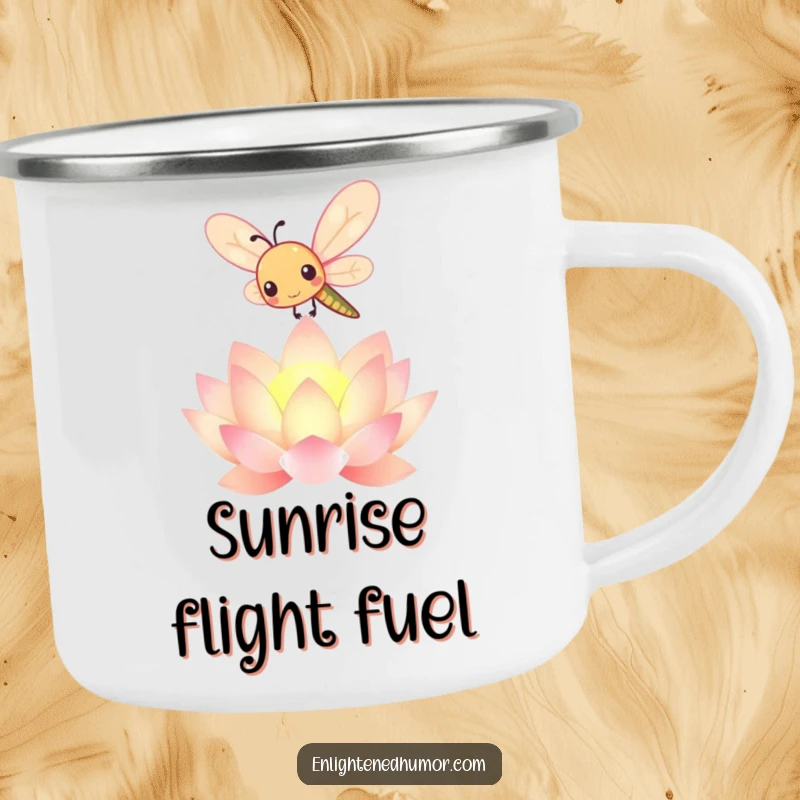 Funny kawaii dragonfly camping mug with a cute insect and lotus design, perfect for outdoor enthusiasts and nature lovers.