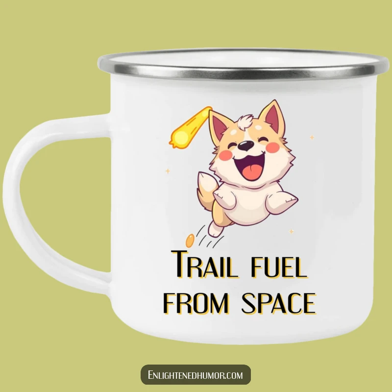 Funny Ecstatic Celestial Dog Camping Mug: Trail-Ready Comet Chaser