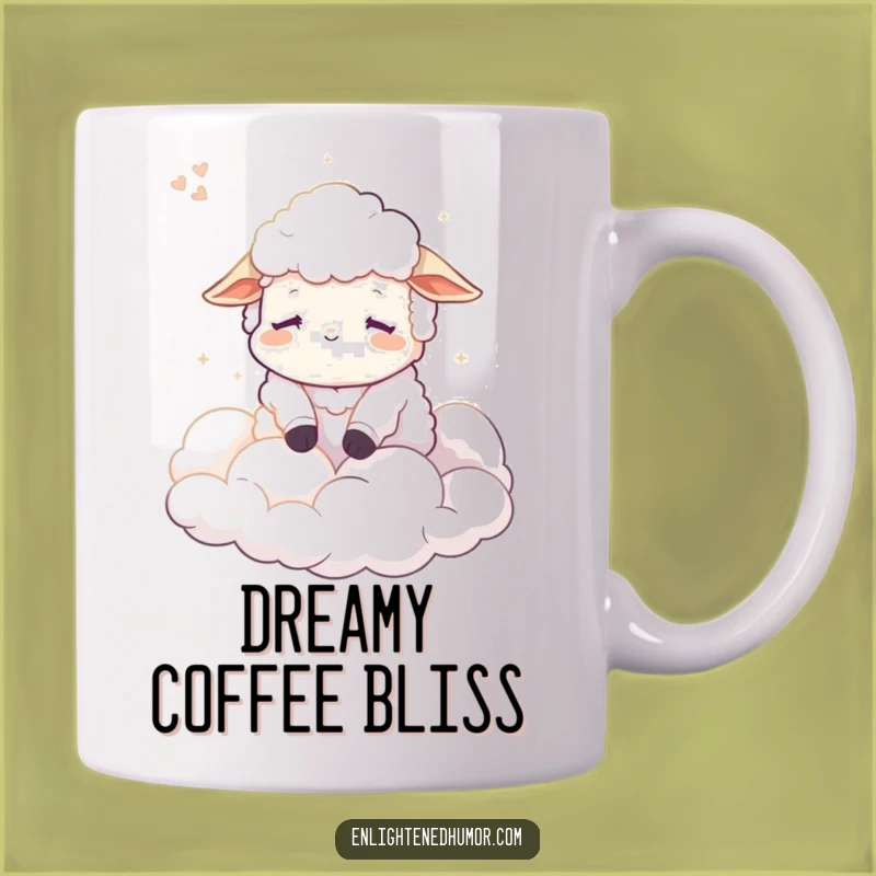Funny Calm Sheep Mug: Dreamy Cloud Design, Peaceful Character Gift for Relaxation