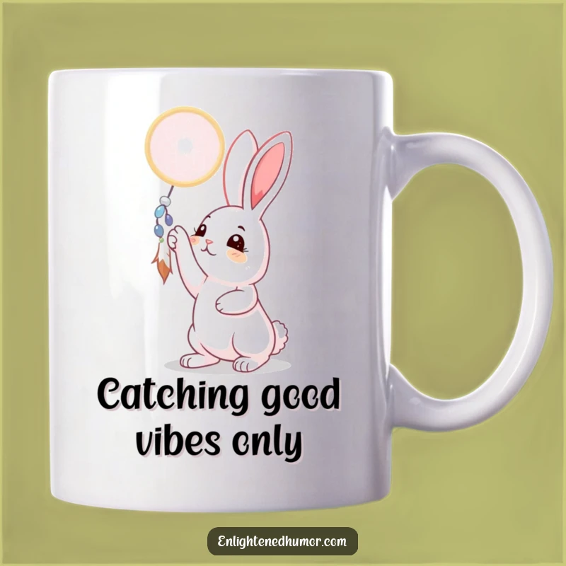 Funny Dreamcatcher Rabbit Mug: Whimsical Curious Bunny Gift for Dreamers
