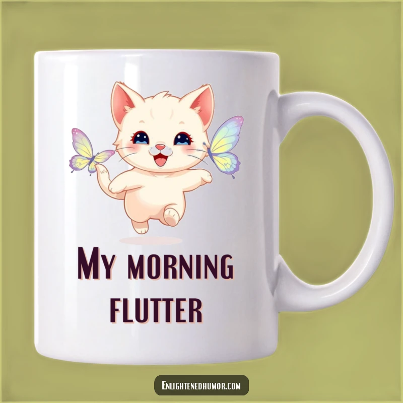 Funny Happy Kitten Butterfly Mug - Playful Character Gift for Joyful Moments