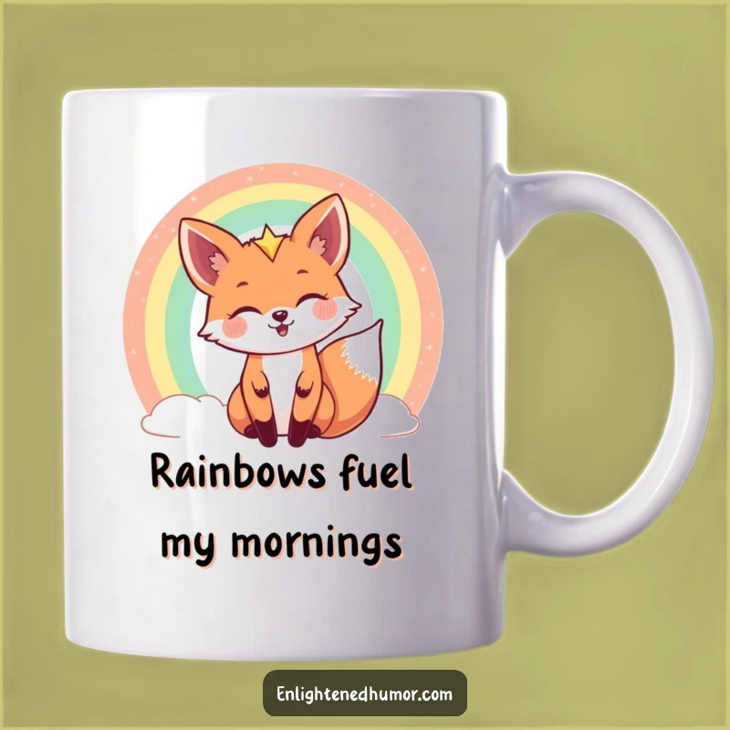 Funny Celestial Fox Mug: Rainbow Peek Surprise - Joyful Cosmic Creature Gift