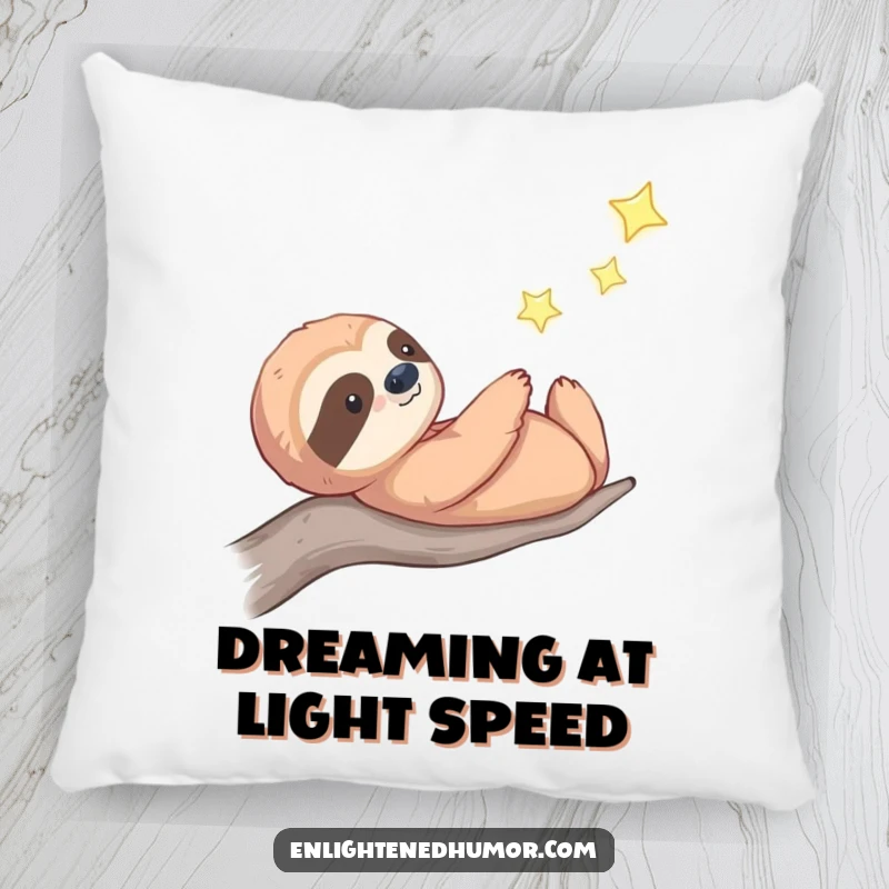 Funny celestial sloth pillow featuring a thoughtful sloth gazing at a twinkling star, offering soft, serene comfort and cosmic inspiration.