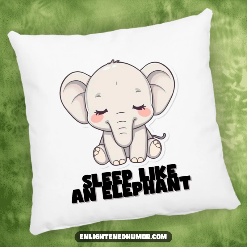 Funny pillow featuring a serene elephant with eyes closed, trunk gently curled, offering comfort and a peaceful, humorous presence.