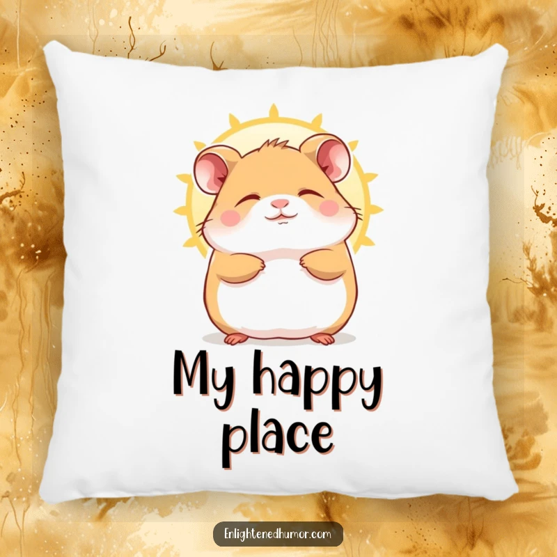 Funny Hamster Pillow with a contented character blissfully enjoying a sunbeam, perfect for adding cozy charm.