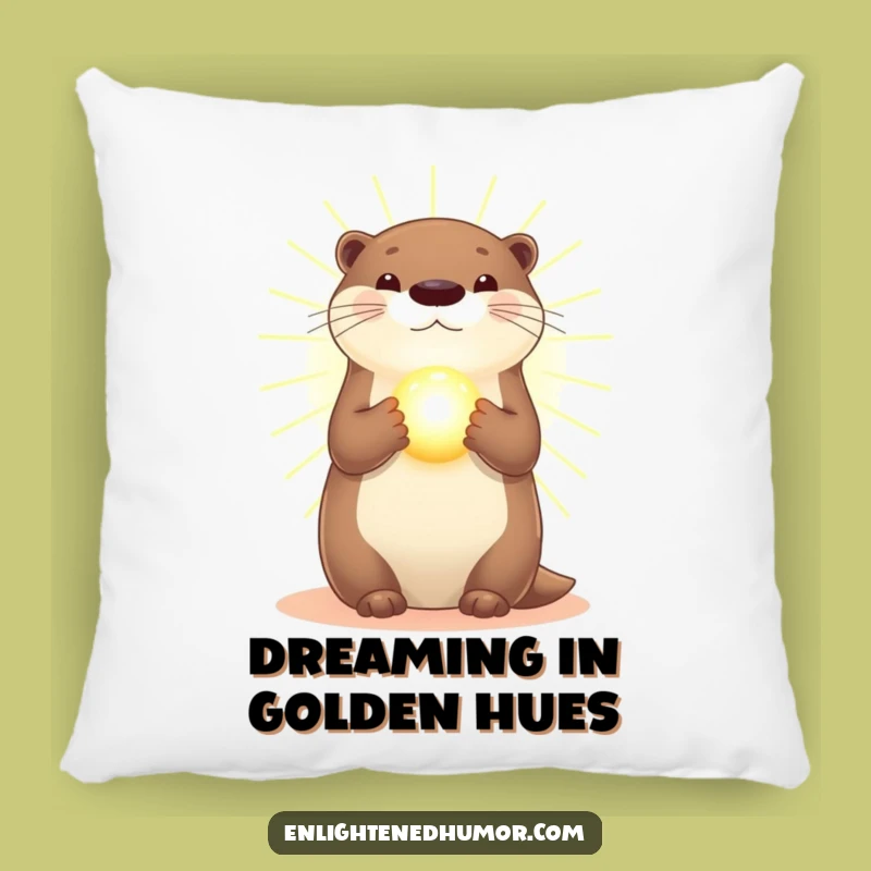 Funny Otter Pillow: Radiant Golden Light, Glowing Orb Comfort, Cozy Accent Gift