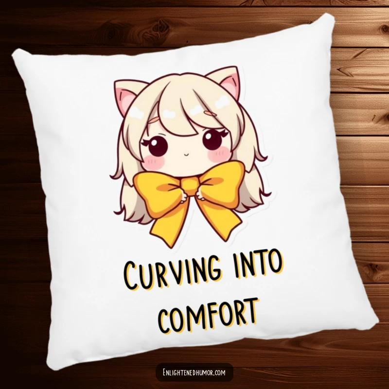 Funny pillow with a humble bow character in a graceful, bowed form, offering soft comfort and a touch of polite humor.