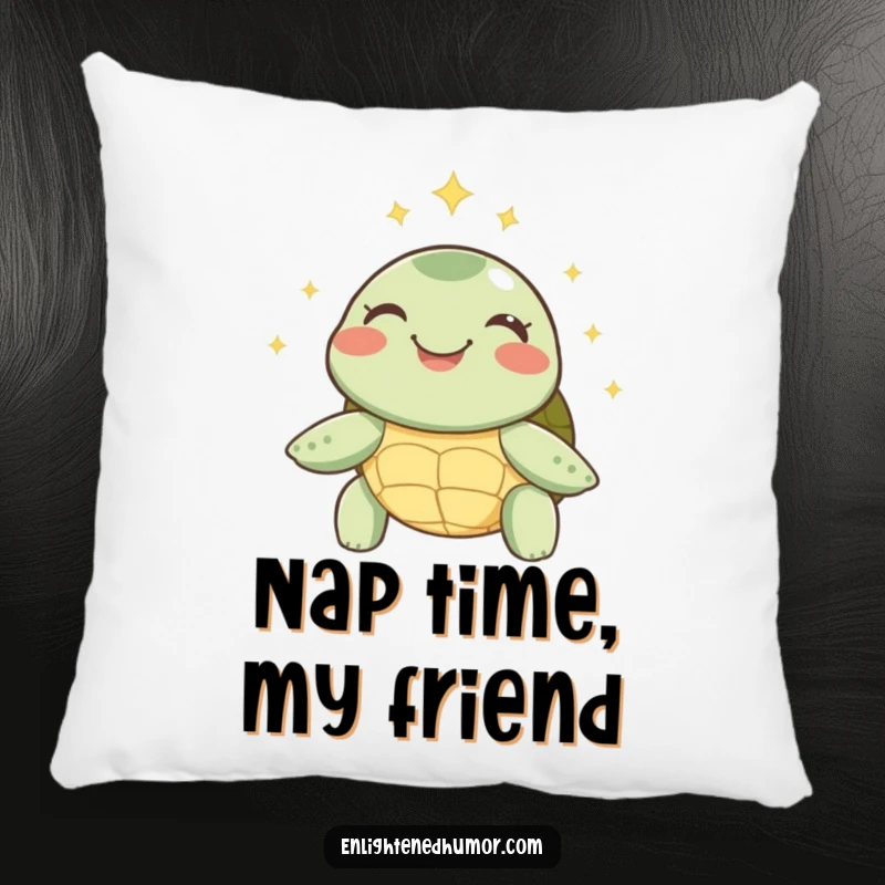 Funny Turtle Pillow: Soft pillow featuring a joyful turtle beaming with inner peace, surrounded by a sparkly halo. Perfect for relaxation.