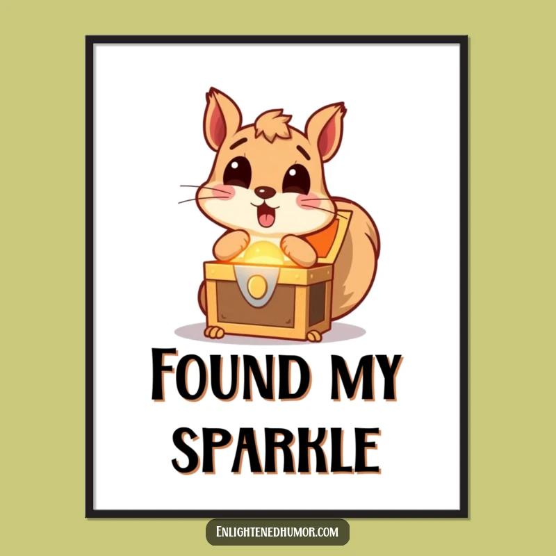 Funny Squirrel Treasure Digital Art: Discovery Delight, Printable Wall Art, Unique Funny Gift