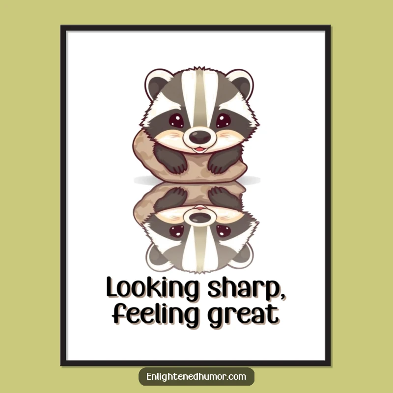Funny Badger Reflection Digital Art: Hilarious Nature Downloadable Print for Instant Decor