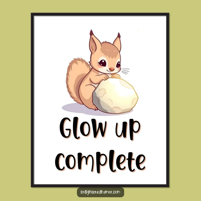 Funny Celestial Squirrel Digital Art Print: Glowing Stone Contemplation, Instant Mystical Gift!