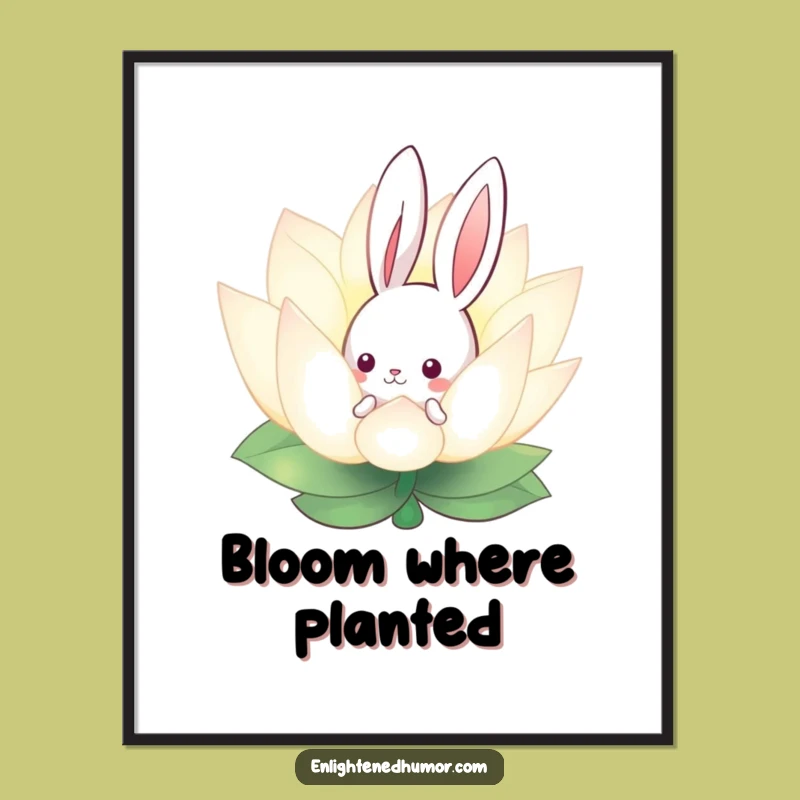 Funny Curious Bunny Lotus Print - Enchanted Digital Art for Peaceful Walls