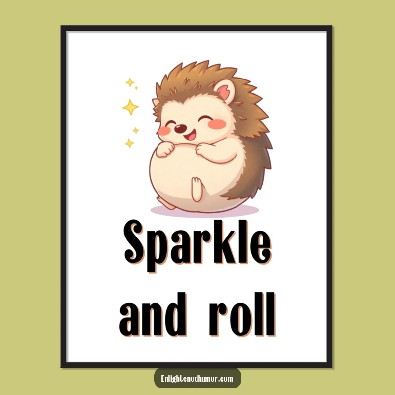 Funny Giggling Hedgehog Digital Art - Sparkly Ball Character, Instant Joy Download, Funny Gift