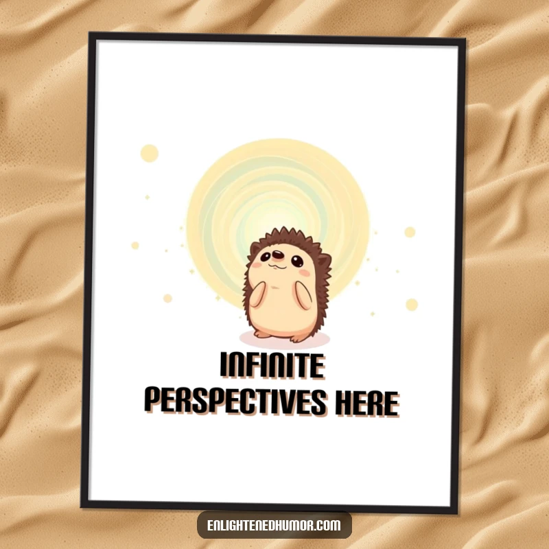 Funny hedgehog digital art print, high-resolution, of a curious animal mesmerized by a swirling cosmic energy vortex, instant downloadable humor.