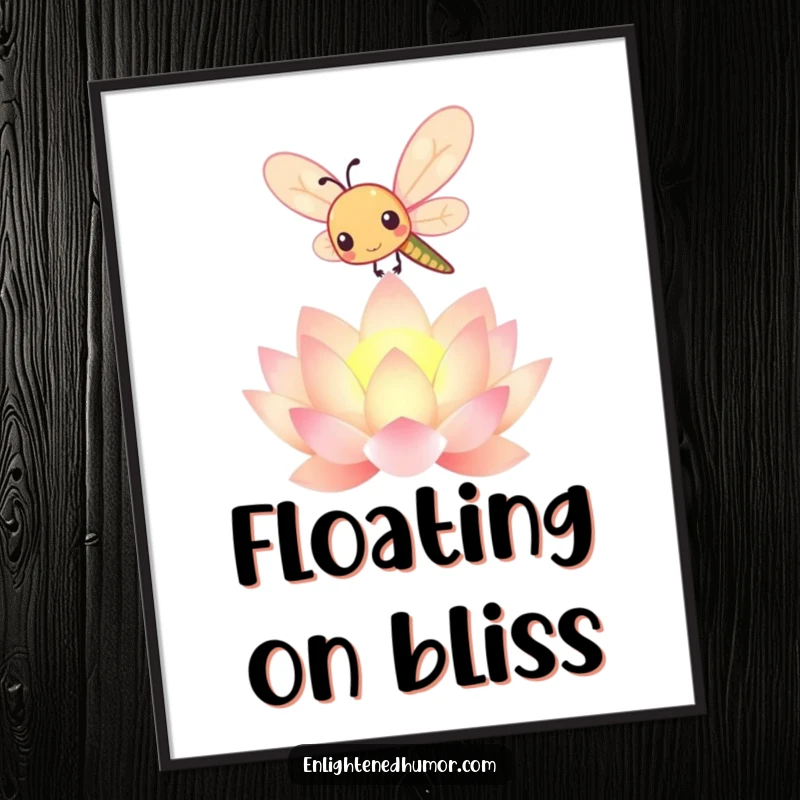 Funny kawaii dragonfly digital art print with a cute insect and glowing lotus, offering beautiful and instant wall decor.