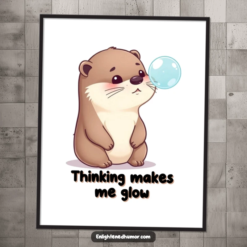 Funny Otter Bubble Digital Art Print: High-resolution art of a playful otter humorously lost in thought over a bubble, ideal funny gift.