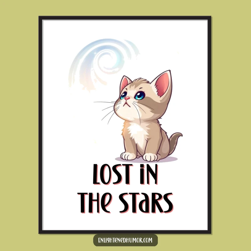 Funny Curious Kitten Digital Art: Celestial Print for Instant Wonder