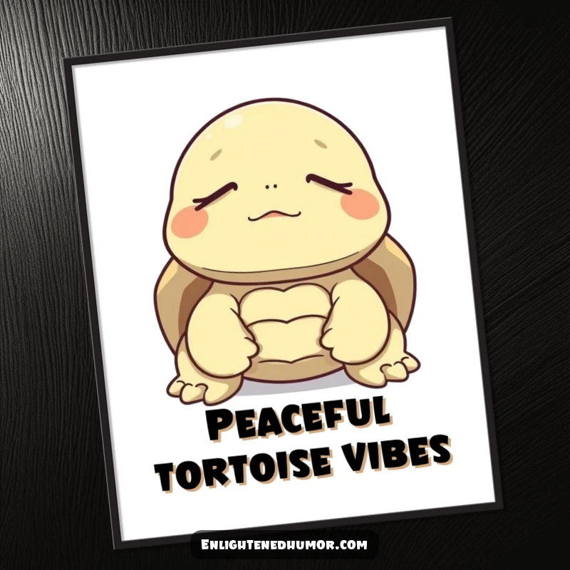 Funny digital art of a tortoise in deep meditation, eyes closed, ready to bring instant calm and humor.