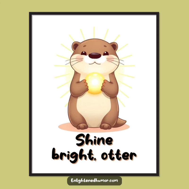 Funny Otter Digital Art: Radiant Glow, Golden Light Orb, Instant Decor Gift
