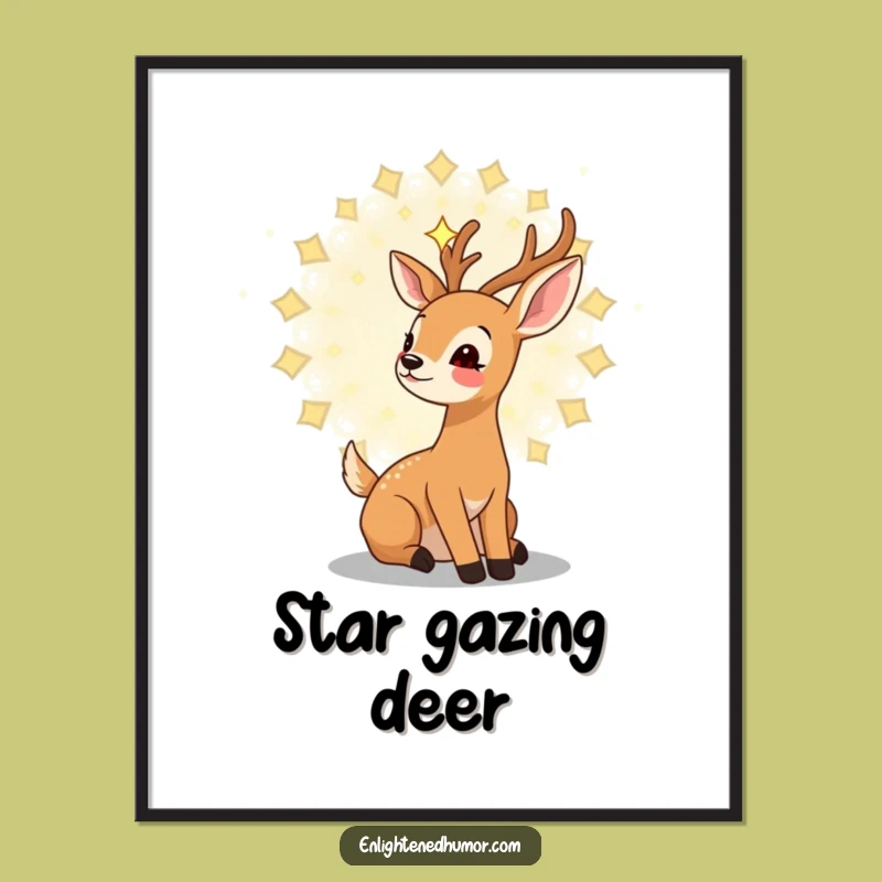 Funny Gentle Deer Digital Art: Kawaii Stargazer, Instant Download Gift