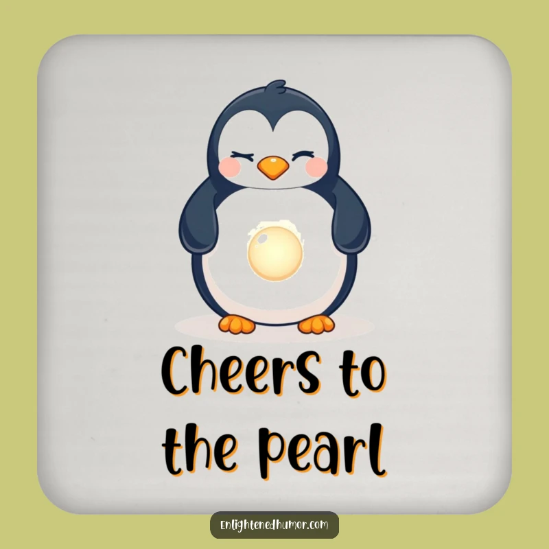 Funny Penguin Pearl Drink Coaster: Protect Surfaces, Humorous Decor