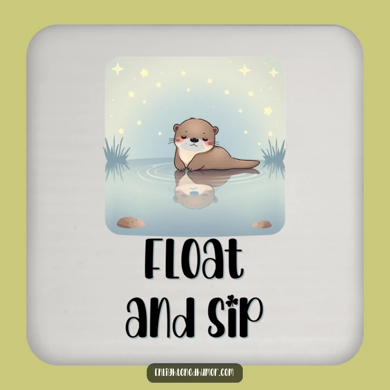 Funny Celestial Otter Drink Coaster: Starlit Pond Relaxation, Tabletop Gift!
