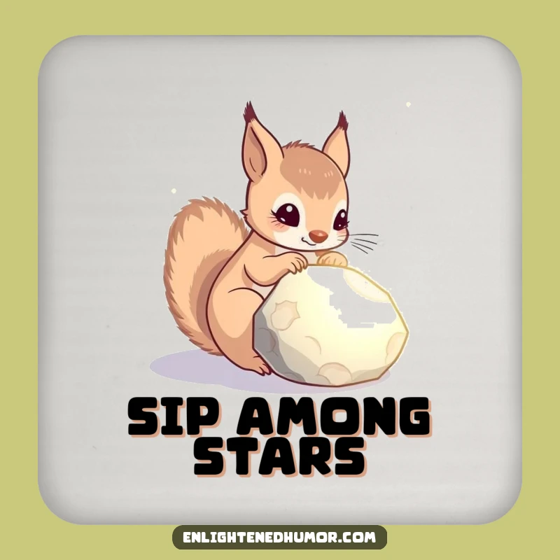 Funny Celestial Squirrel Drink Coaster: Glowing Stone Contemplation, Tabletop Gift!