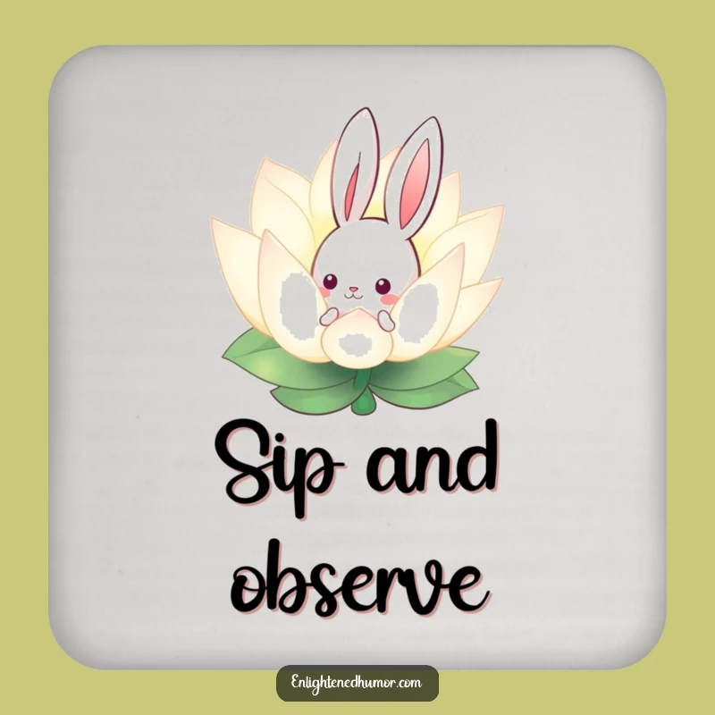 Funny Curious Bunny Lotus Coaster - Whimsical Drink Accessory for Peaceful Tables