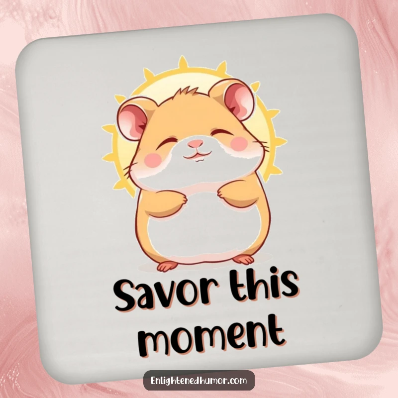 Funny Hamster Coasters with a contented character blissfully enjoying a sunbeam, adding peaceful charm.