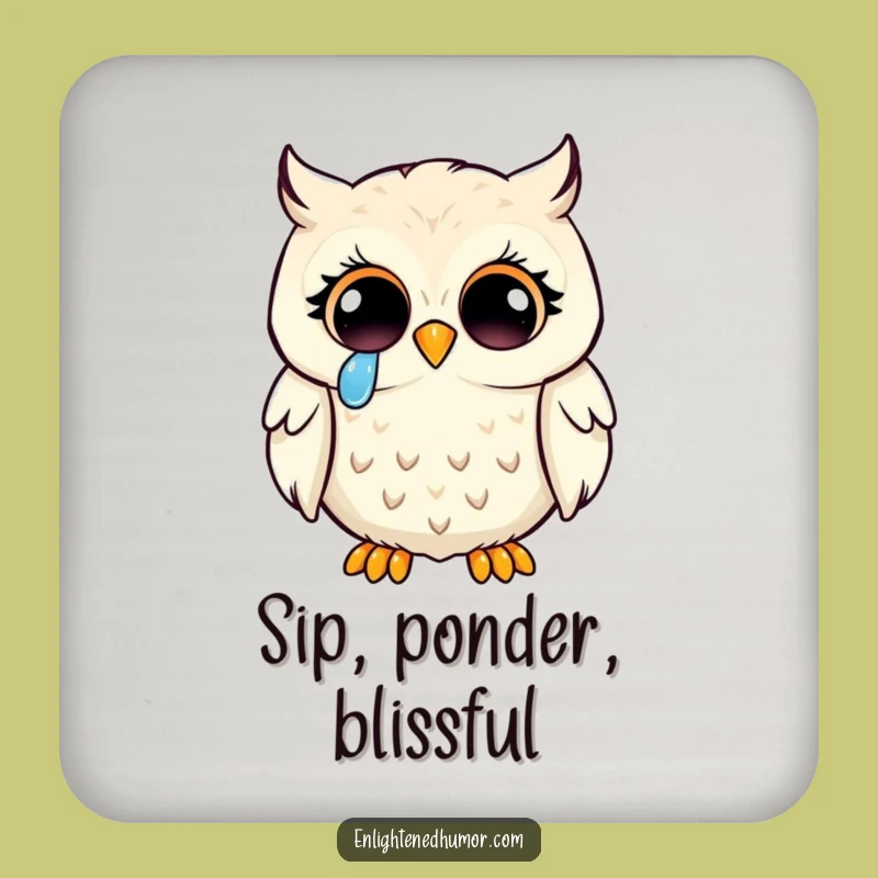 Funny Kawaii Owl Enlightenment Coaster: Joyful Tears Owl Drink Gift