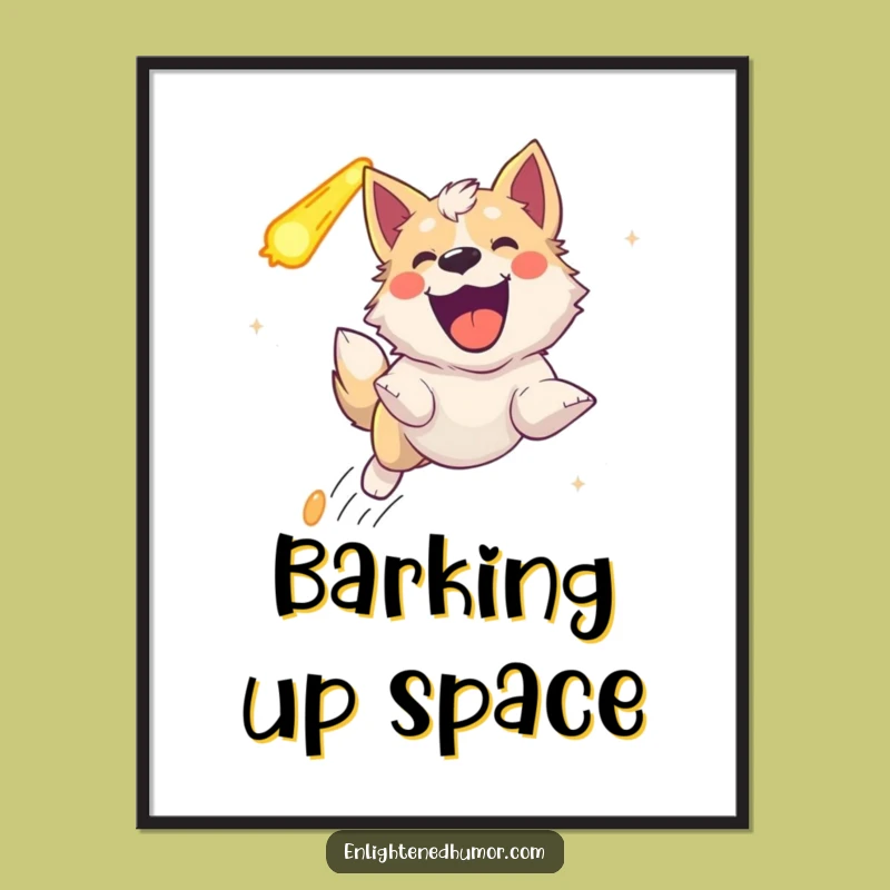 Funny Ecstatic Celestial Dog Poster: Joyful Comet Chasing Art Print Gift