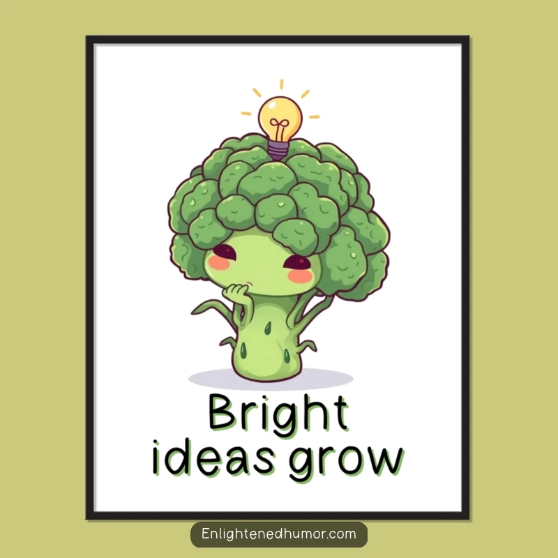 Funny Thoughtful Broccoli Lightbulb Poster - Brilliant Ideas Wall Art Gift