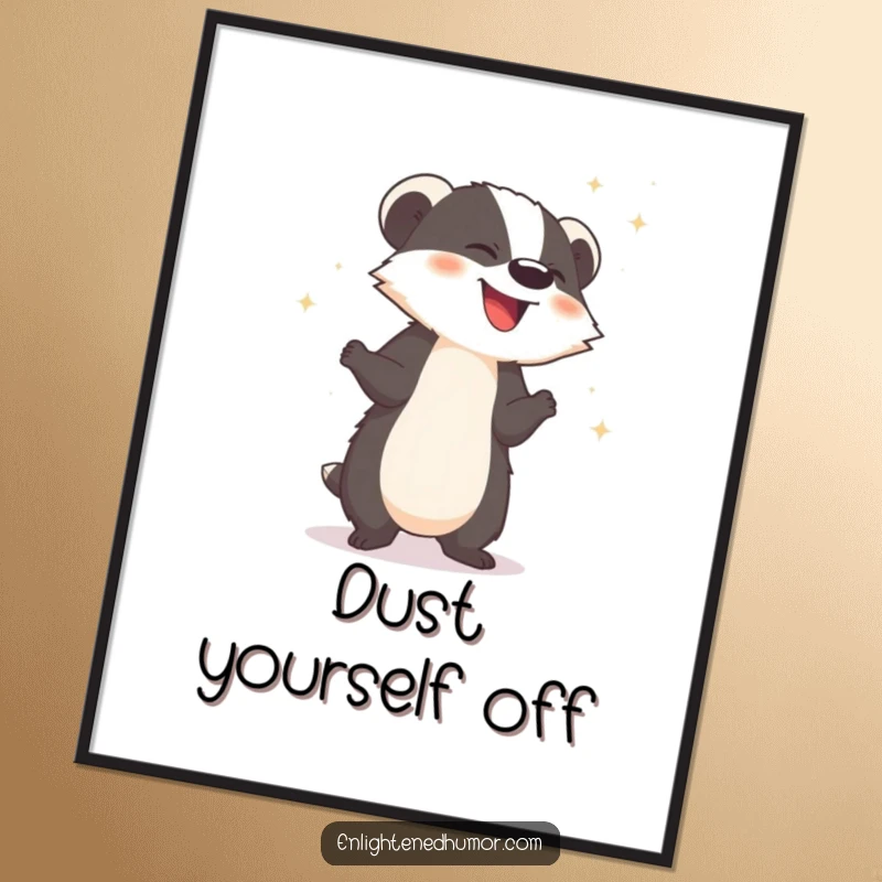 Funny poster print of a giggling badger showering sparkling dust, bringing magic to any wall.