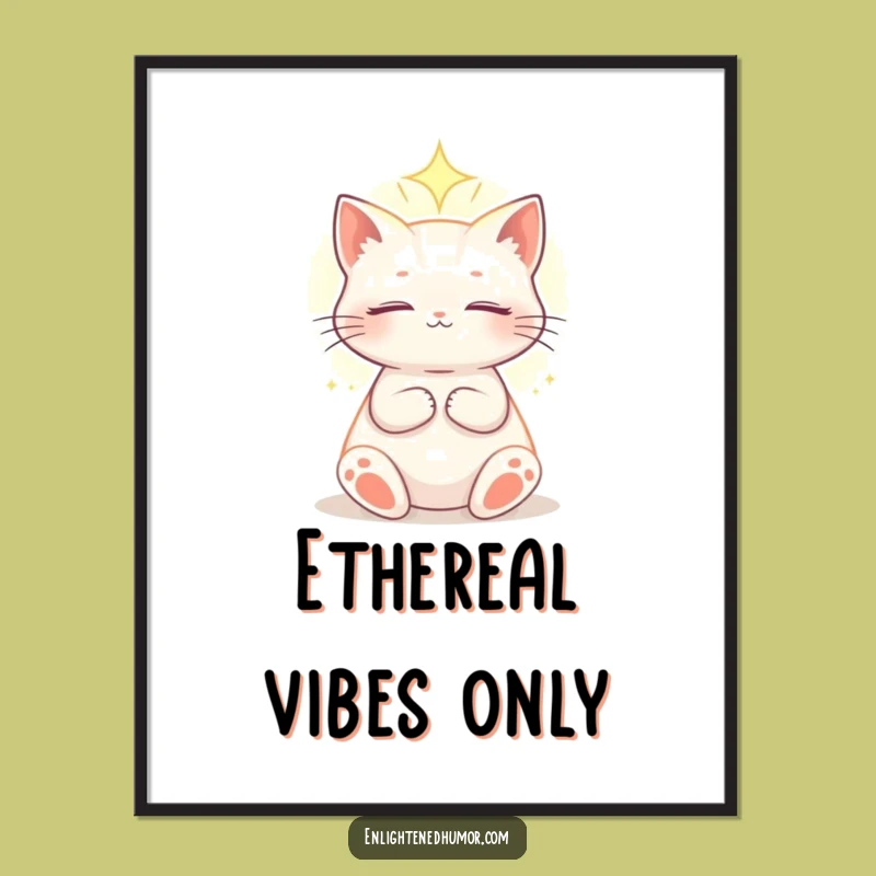 Funny Celestial Cat Poster: Ethereal Light Art - Whimsical Cosmic Decor Gift