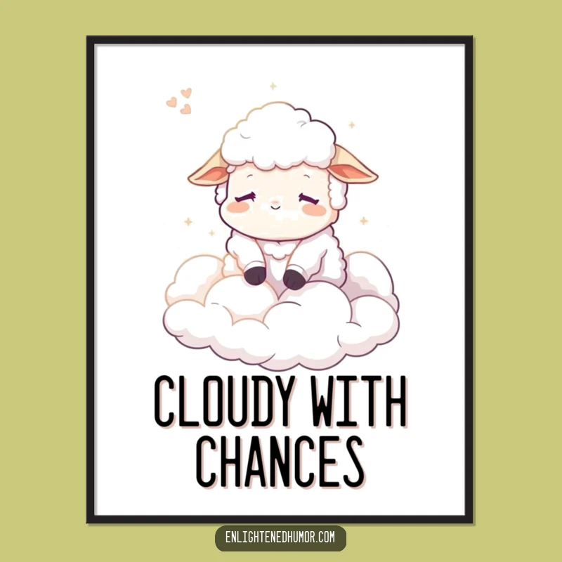 Funny Calm Sheep Poster: Dreamy Cloud Art, Serene Wall Decor, Perfect Funny Gift
