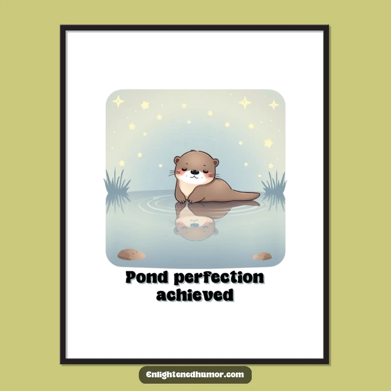 Funny Celestial Otter Poster: Starlit Pond Relaxation, Serene Wall Art Gift!